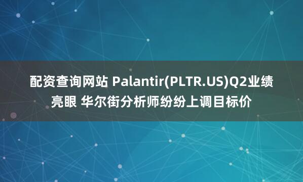 配资查询网站 Palantir(PLTR.US)Q2业绩亮眼 华尔街分析师纷纷上调目标价