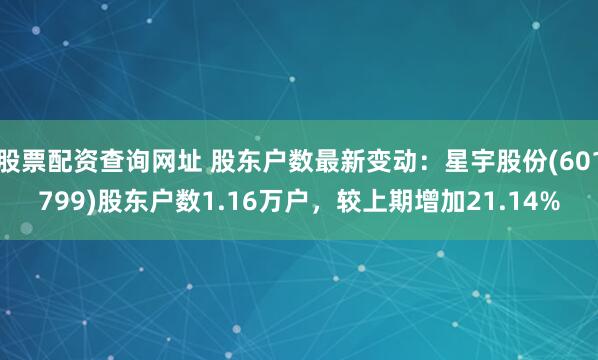 股票配资查询网址 股东户数最新变动：星宇股份(601799)股东户数1.16万户，较上期增加21.14%
